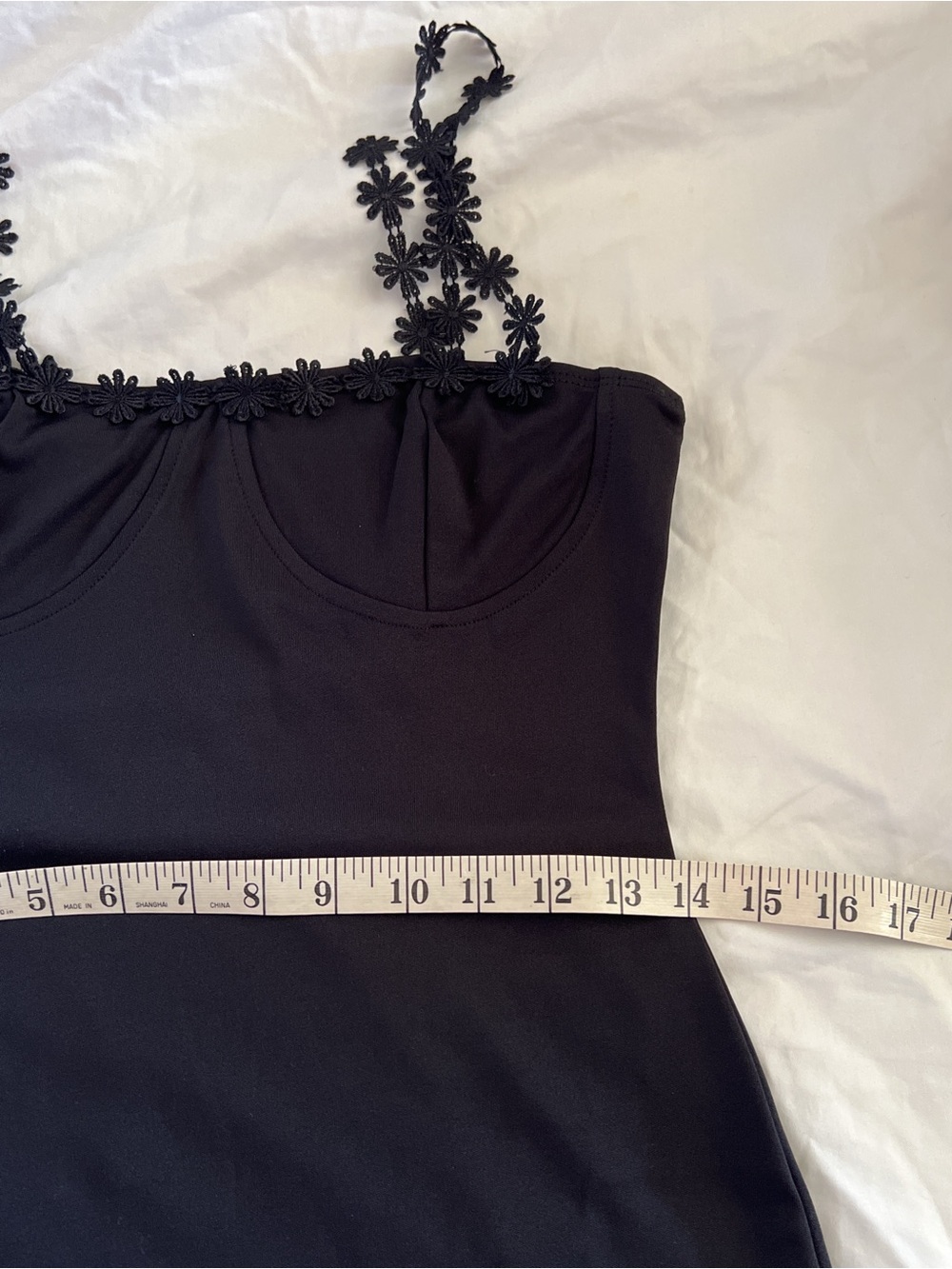 Commense Black Embroidered Chain Strap Mini Dress Square Neck Bodycon Size M - Picture 6 of 8